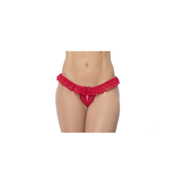 Culotte ouverte rouge avec froufrou en dentelle  